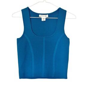 Happily Grey Square Neck Knit Pullover Cropped Tank Top Blue Medium